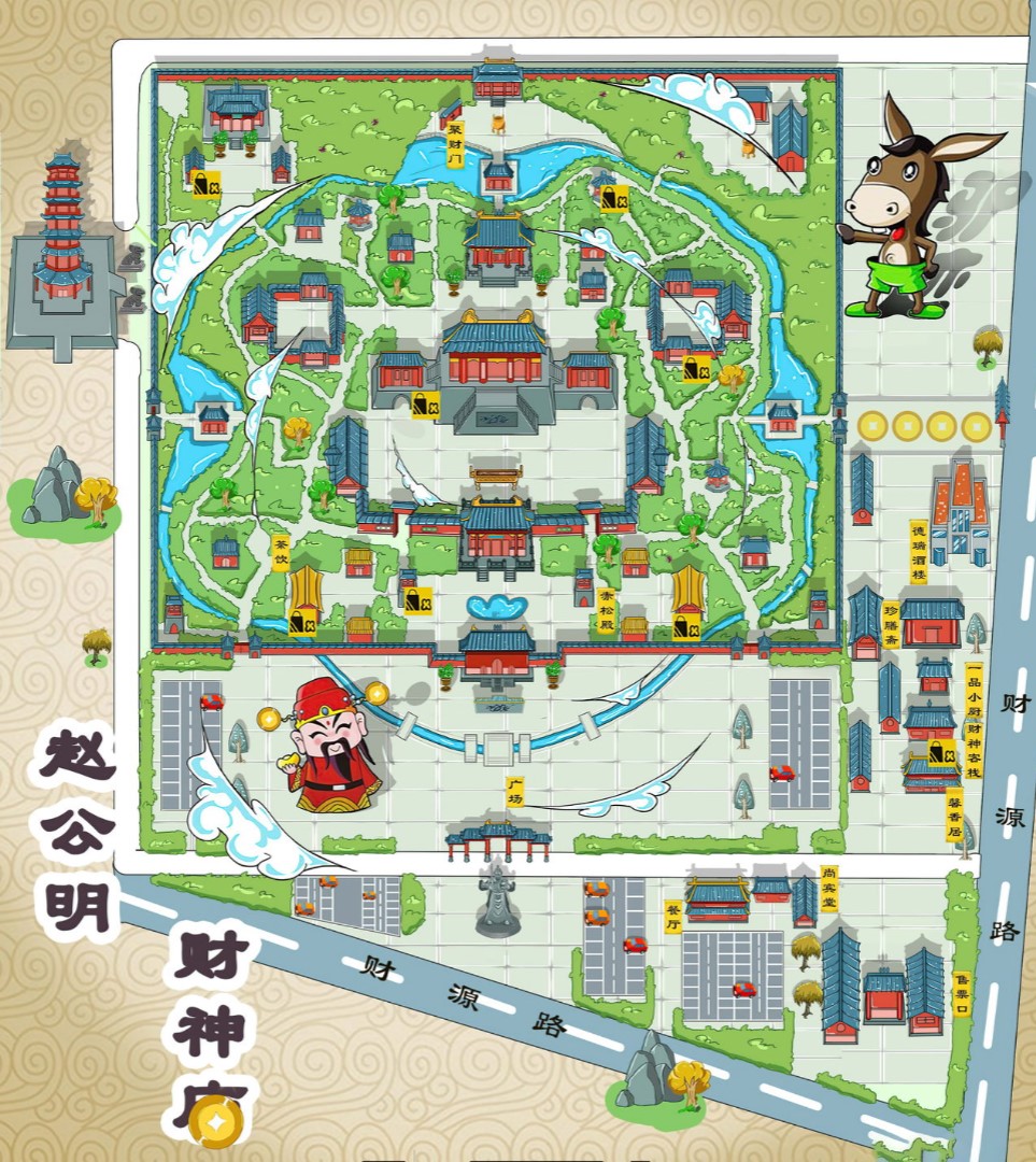 平凉寺庙类手绘地图